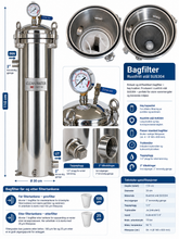 Last inn bildet i Galleri-visningsprogrammet, Stort rustfritt bagfilter med valgfri 25-100 mikron filterpose
